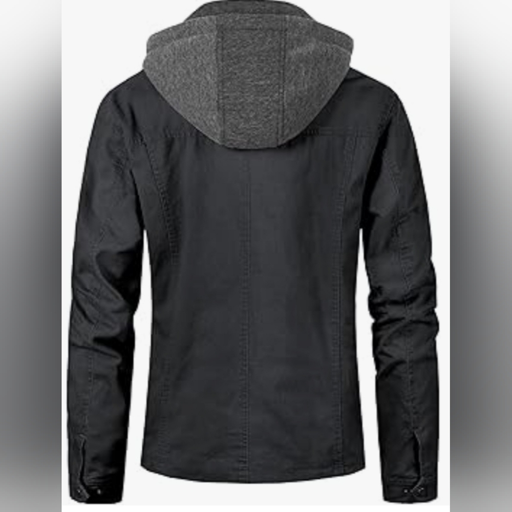 Men's Military Style Pursky Black and Gray Hooded Jacket C259